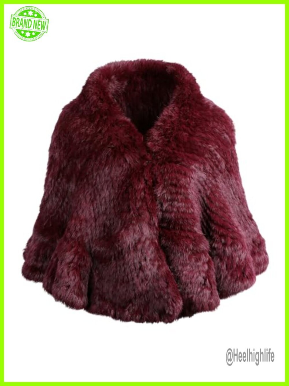 Genuine Rabbit Fur Knitted Shawl Cape Ruffle Design Wedding Wrap with Pockets